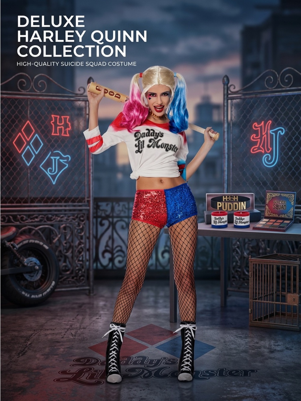 🃏 Suicide Squad Harley Quinn & Joker Couples Costumes Wig, Tattoos, Accessories